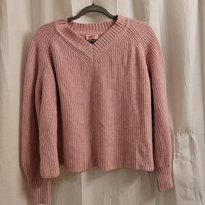 Kate Spade Pullon Sweater V-Neck Size XL Pink Wool Blend Long Sleeve Preppy
